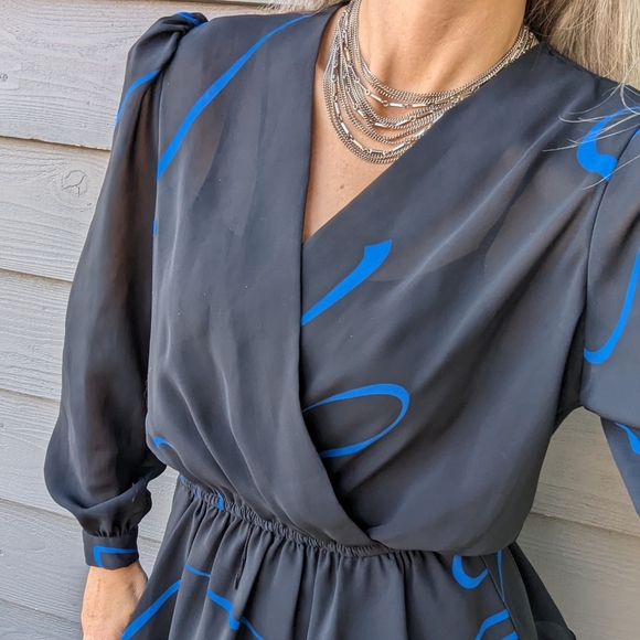 vintage SHEER PEPLUM DRESS 1970's 1980's S M - Picture 3 of 8